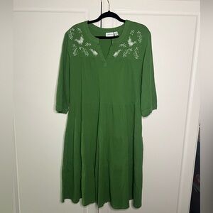 The Vermont Country Store Embroidered Crinkle Cotton Tiered Dress